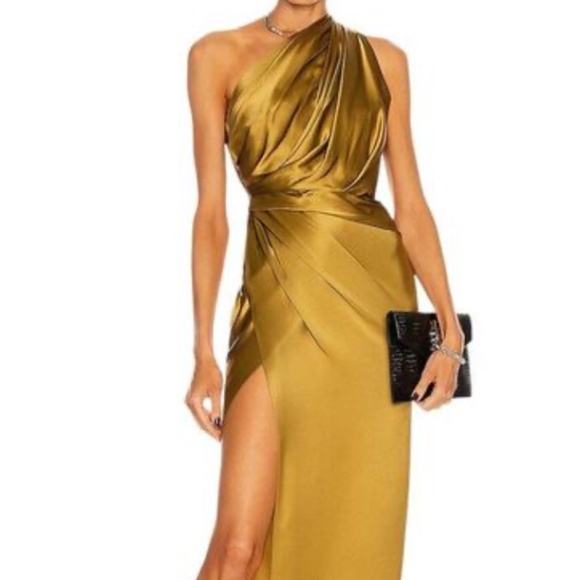 Dino Tabucci One-Shoulder Gold Maxi Dress - Picture 1 of 4